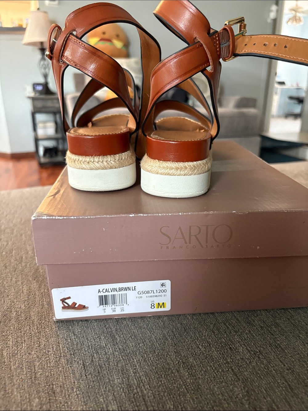Franco Sarto Cognac Leather Espadrille Platform Sandals - Picture 2 of 14